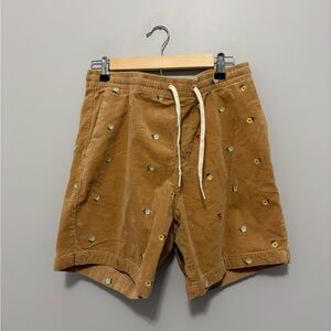 PacSun Tan Volleyball Corduroy Floral Embroidered Drawstring Shorts
